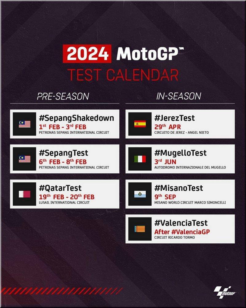 MotoGP - les calendriers 2024 des Grands Prix et des tests - Mototribu